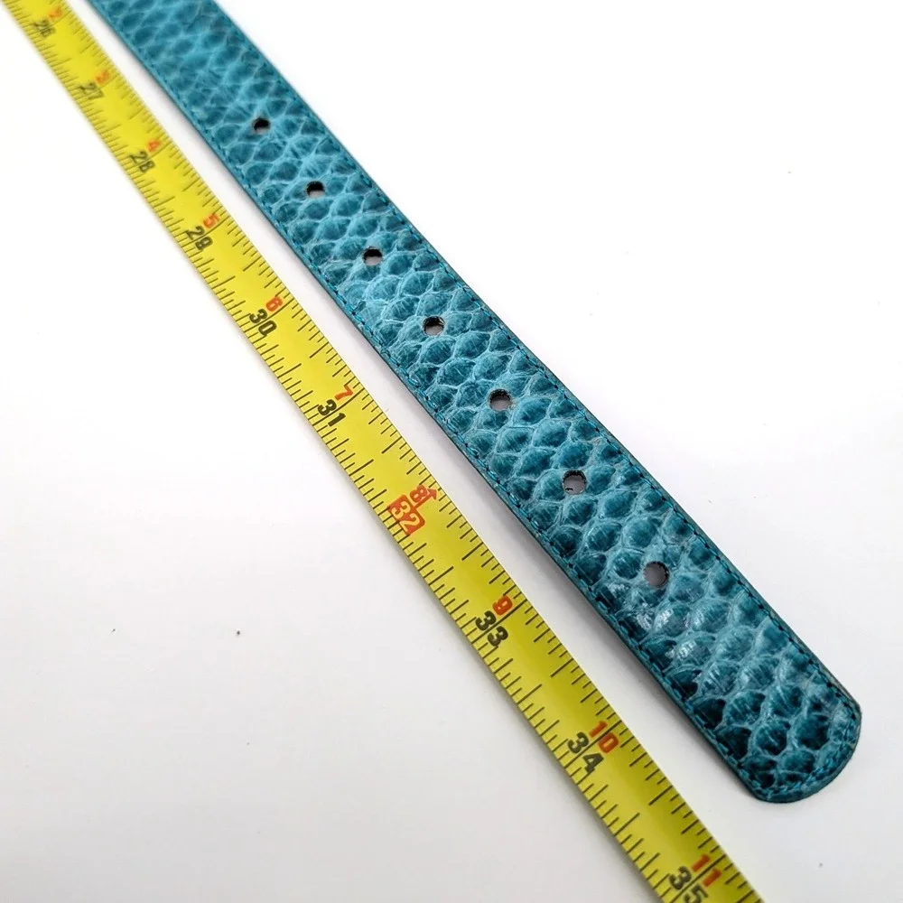Genuine Snakeskin Belt Teal Blue Exotic Leather Brass Plated Buckle Size‎ L